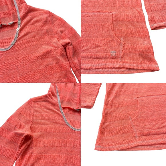 Miss Me Womens Sz Medium Bright Coral 3/4 Sleeve Knit Hooded Lightweight Sweater - Picture 5 of 16